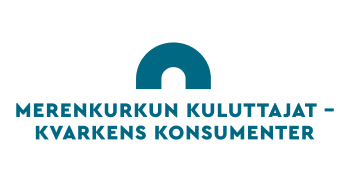 Logossa tummansinisellä fontilla yhdistyksen nimi ja sen päällä kaarisymboli.