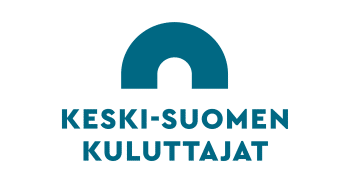 Logossa tummansinisellä fontilla yhdistyksen nimi ja sen päällä kaarisymboli.