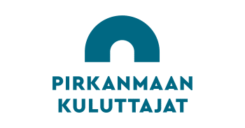 Logossa tummansinisellä fontilla yhdistyksen nimi ja sen päällä kaarisymboli.