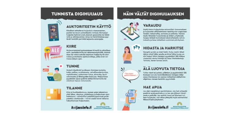 Tulostettavat infokortit digihuijausten tunnistamiseen ja välttämiseen